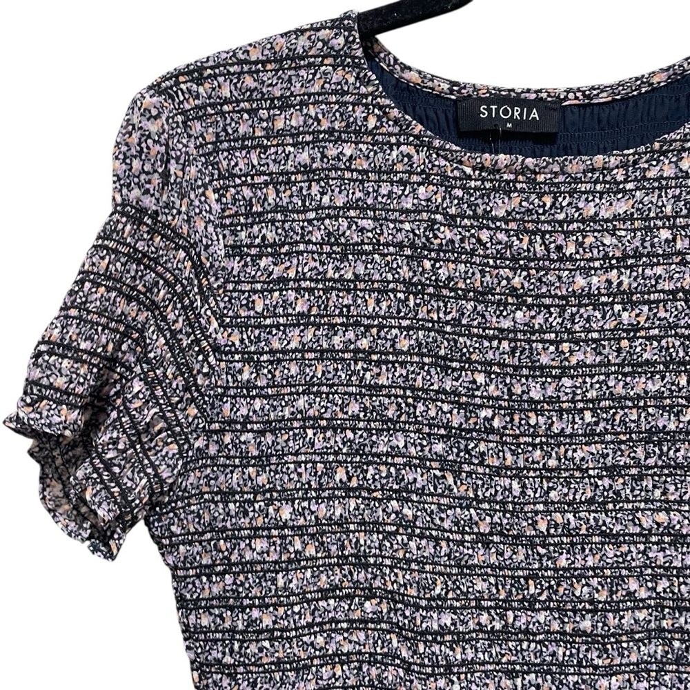 Storia Smocked Ruffle Floral Mini Dress Blue Pink Women’s Size Medium - Picture 5 of 9